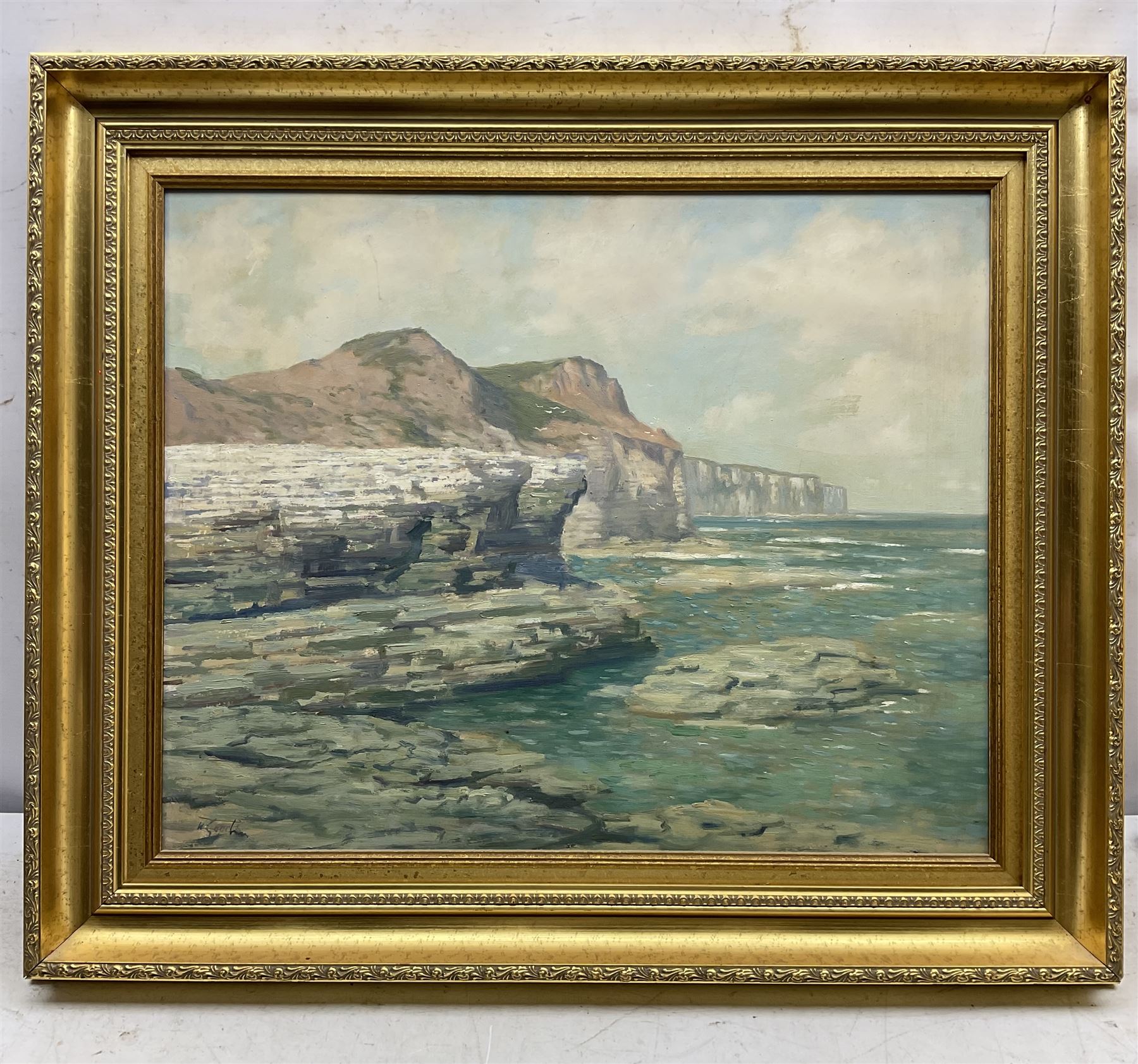 Walter Goodin (British 1907-1992): Flamborough Head looking towards Bempton Cliffs, oil on board signed 45cm x 56cm