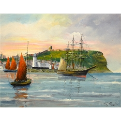 Robert Sheader (British 20th century): Sunset Off Scarborough, oil on board signed 27cm x 35cm