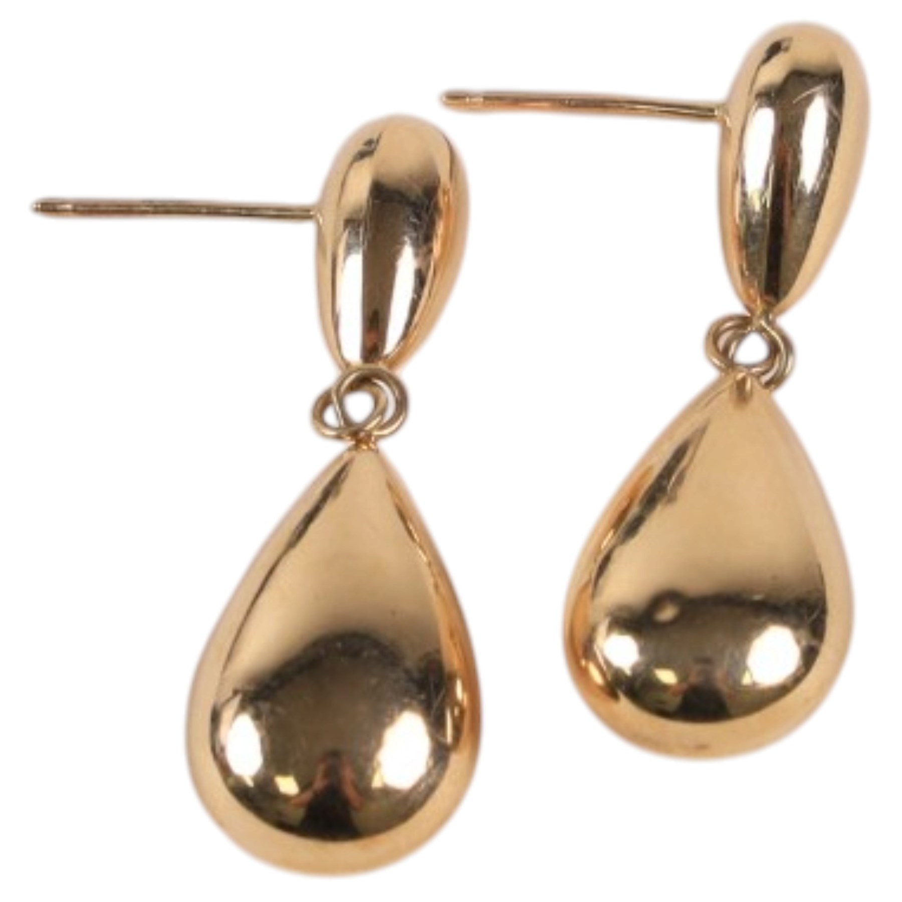 Pair of pear-shaped pendant stud earrings, stamped 585
