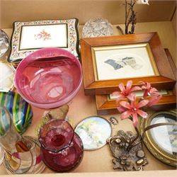 Collection of cranberry glass, miniature on polymin, other art glass examples, Gillies Jones glasses etc