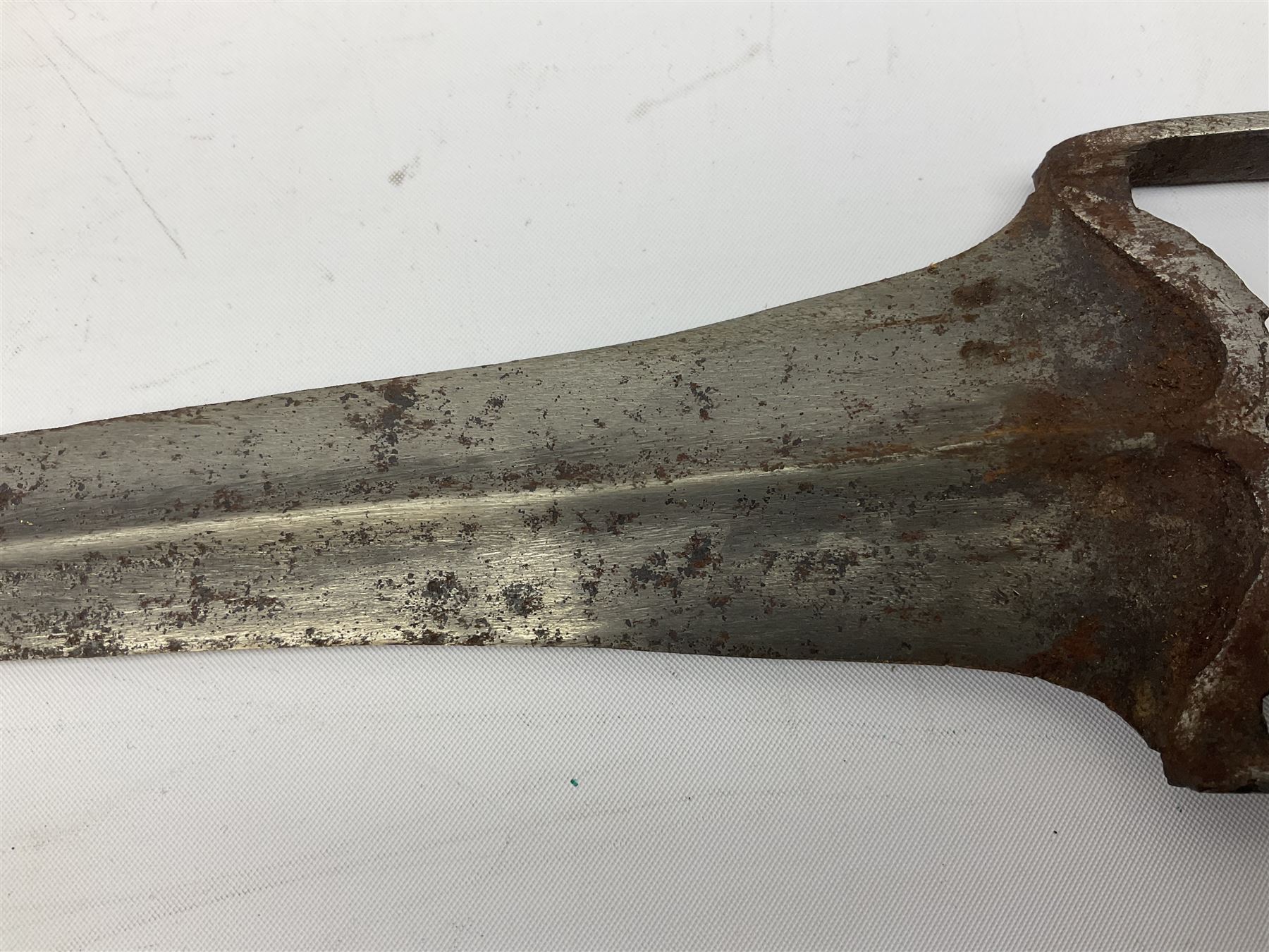 Indian thrusting dagger Katar the 25cm blade with swollen point and central rib, in leather covered wooden sheath L45cm overall