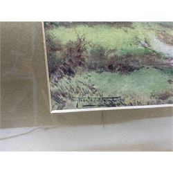 Henry John Sylvester Stannard (British 1870-1951): Ducks by a Rural Cottage, watercolour signed 29cm x 55cm