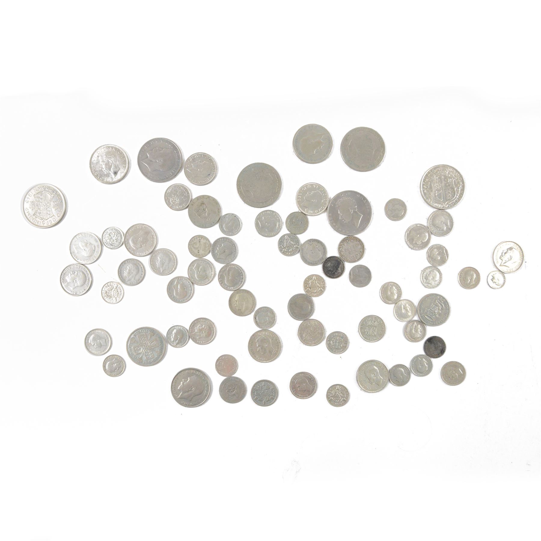 Approximately 61 grams of Great British pre-1920 and approximately 216 grams of Great British pre-1947 silver coins, including King Edward VII 1902 maundy twopence and King George VI 1939 maundy fourpence