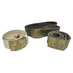 Three Soviet belts with embossed brass buckles (3)