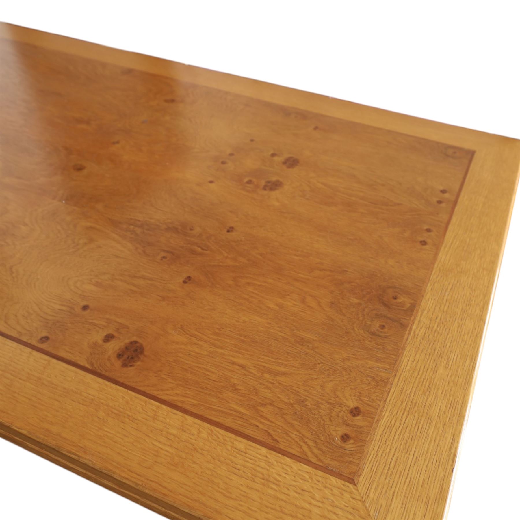Light oak rectangular office desk with figured and burr panels
