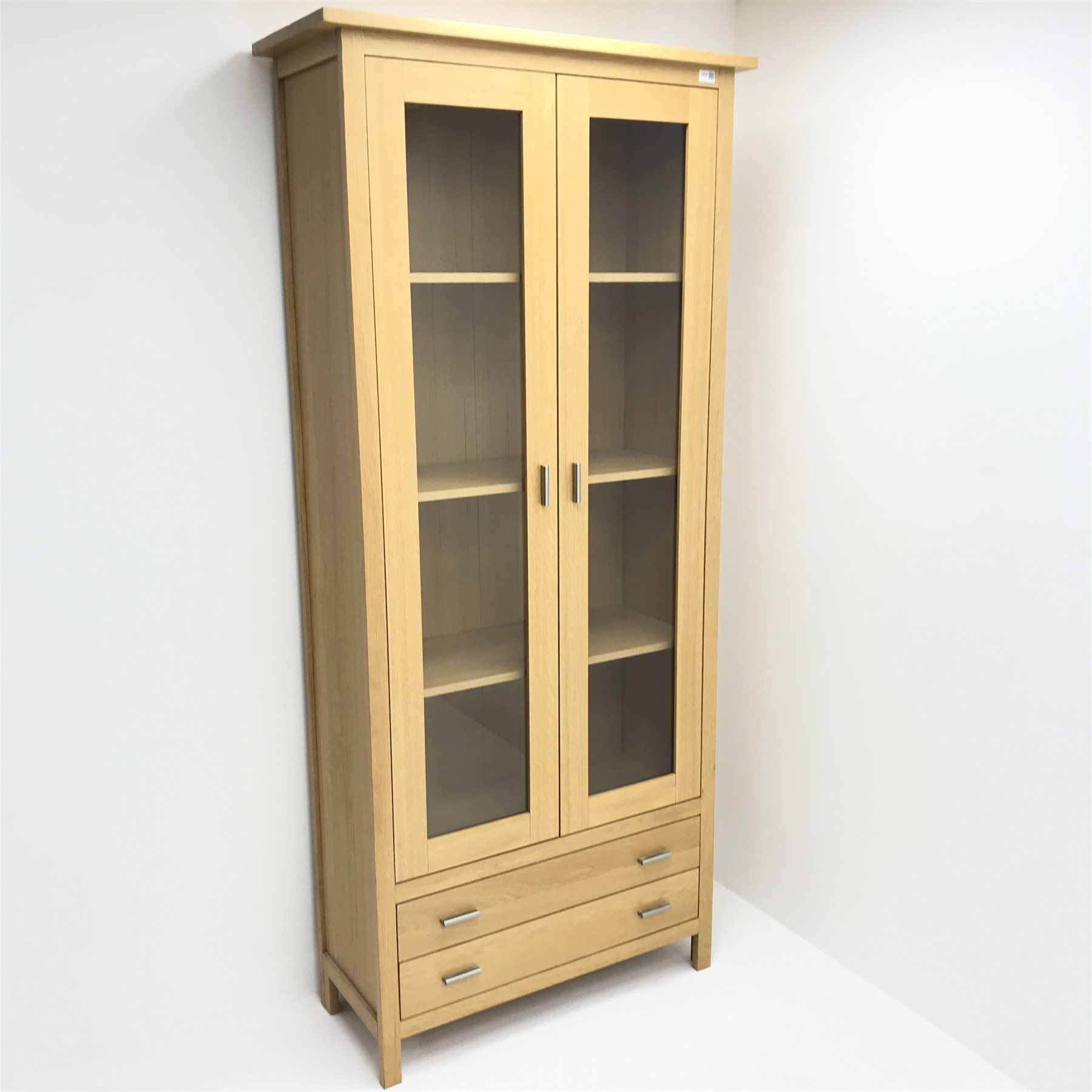GPlan oak display two glazed doors enclosing two shelves
