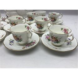 Royal Worcester Roanoke pattern coffee service, including coffee pot, coffee cans and saucers, milk and sugar bowl, together with Coalport Junetime pattern teacups and saucers
