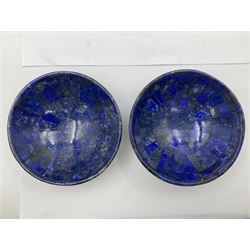 Pair of Lapis Lazuli mosaic bowls, D13cm H5cm