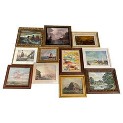 Collection of landscape oil paintings, artists including Byron Winston Warmby, Geoffrey Jenkinson, Valter Berzins, WL Crispe, Manner of Owen Bowen, and an Alan Yates watercolour (11)