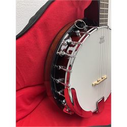 Rally five-string banjo with mahogany solid back L101cm in soft carrying case; and Brunswick Model BF200 acoustic guitar L103cm; with small quantity of instructional DVDs and booklets