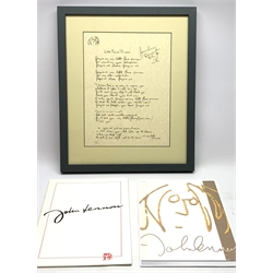 After John Lennon (British 1940-1980): 'Little Flower Princess' hand written song lyrics, limited edition lithograph No.123/1000, 31cm x 24cm; together with an 'Imagine' exhibition catalogue, and a photocopy of the actual exhibition catalogue 
