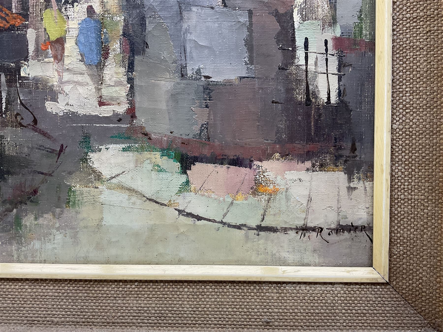 Paul Romier (French 1919-?): Archway in Paris, oil on canvas signed 60cm x 29cm 