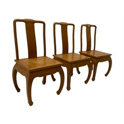 Oriental hardwood rectangular dining table, and six high back dining chairs with solid seats