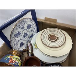 Five boxes of ceramics to include Noritake, copper lustre, studio pottery, dinner wares etc