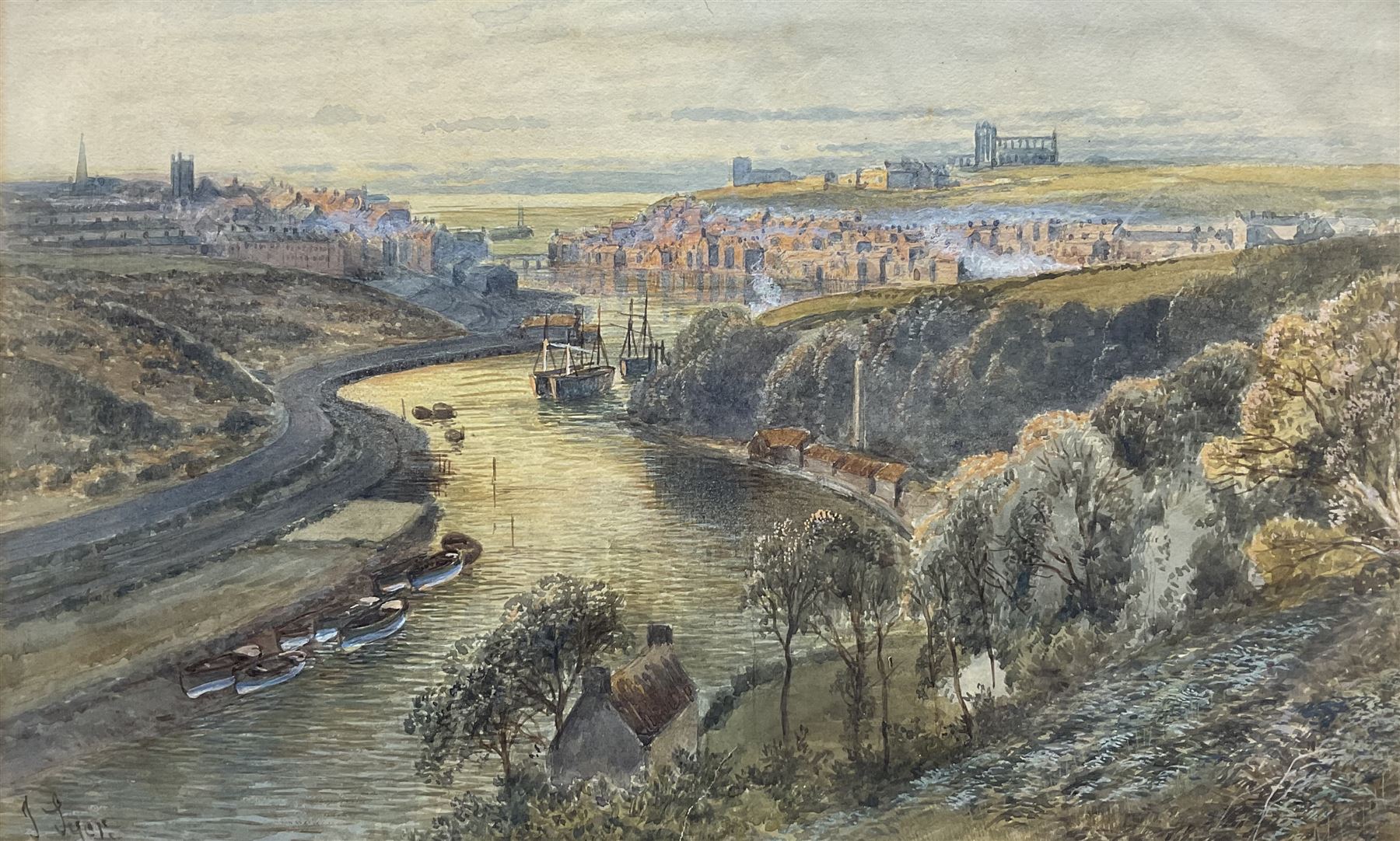 John C Syer (British 1844-1912): View Towards Whitby Abbey, watercolour signed 30cm x 48cm 