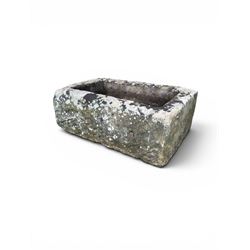 19th century weathered stone planter of rectangular form 