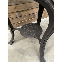 Cast iron Britannia circular pub table, and two pedestal cast iron bases (3)