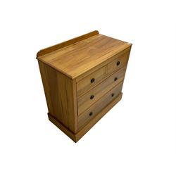 Edwardian satin walnut chest, fitted with two short and two long drawers, plinth base