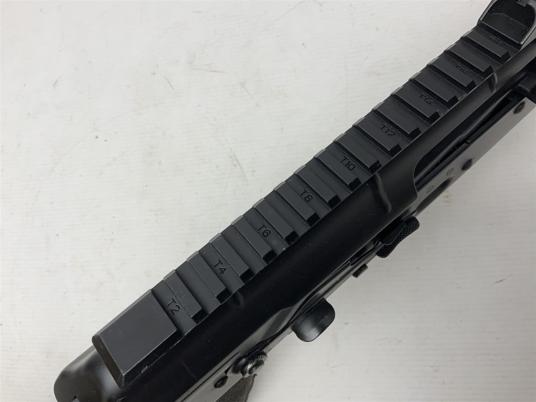 Airsoft AK47 electrically powered assault rifle, with two batteries, charger and two magazines; serial no.061630, L73cm Beretta Cx4 Storm .177 CO2 rifle with Hawke Red Dot 30 scope L78cm; in fitted hard carrying case with two magazines and 88g cylinder; NB: AGE RESTRICTIONS APPLY TO THE PURCHASE OF AIR WEAPONS.