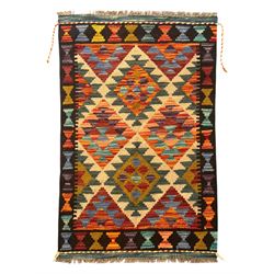 Afghan Maimana flatweave Kilim rug, the field decorated with multi-coloured diamond motifs...