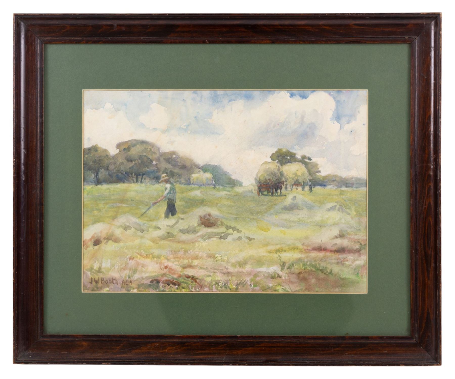 James William Booth (Staithes Group 1867-1953): Man with Scythe in the Hayfield, watercolour signed 25cm x 35cm