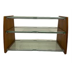 Walnut and glass three tier television stand