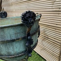 Small wrought metal garden planter with liner, circular cooking pot with lion handles - THIS LOT IS TO BE COLLECTED BY APPOINTMENT FROM DUGGLEBY STORAGE, GREAT HILL, EASTFIELD, SCARBOROUGH, YO11 3TX