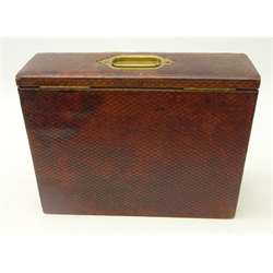 Victorian tooled leather correspondence box with fold down leather writing surface, glass inkwell & oak fitted interior, H23.5cm x W30.5cm   