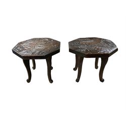 Two carved wooden plant stands, H24cm
