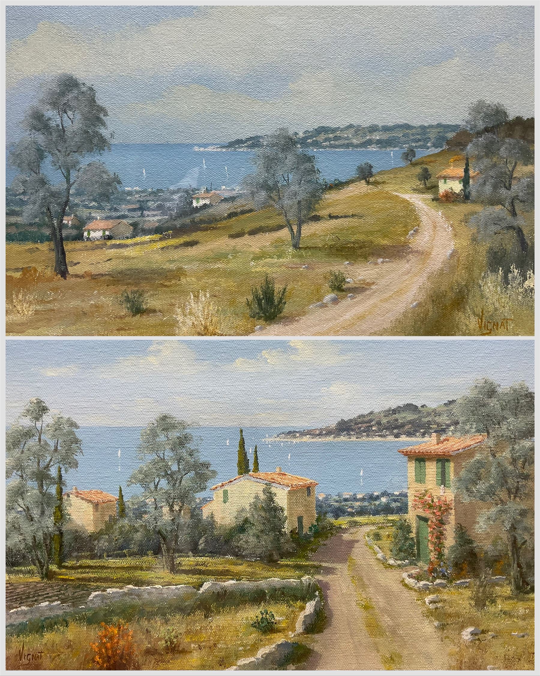Jean Pierre-Vignat (French 20th century): Coastal Landscapes, pair oils on canvas laid on to board signed 23cm x 34cm (2)