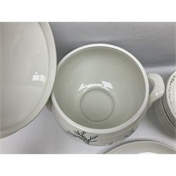 Portmeirion Birds of Britain pattern, dinner service for eight, to include covered soup tureen with ladle, dinner plates, soup bowls, side plates, oval plates, a serving platter, two oval serving dishes, salt and pepper, etc and eight shell dishes in the British fish pattern (56) 