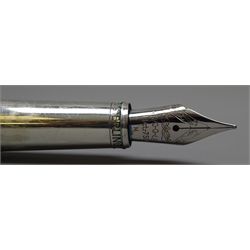  Writing Instruments - Yard O Led solid sterling silver hallmarked set of two fountain pen, with '18ct' gold nib and matching propelling pencil, in Yard O Led box (2)  