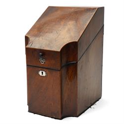 George III mahogany knife box with silvered  mounts and hinged sloping top converted for u...