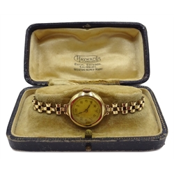  9ct gold Visible wristwatch Glasgow 1937, on rolled gold expanding bracelet, boxed  