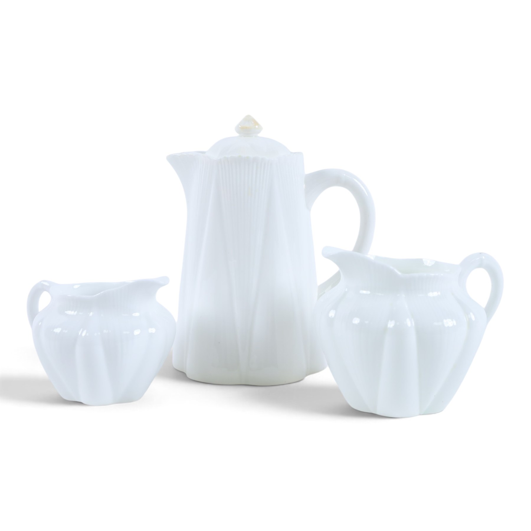 Shelley Dainty White pattern tea service, including teapot, coffee pot, hot water jug, open sucrier, cups and saucers, cake plates etc 