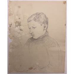 Attrib. Harold Knight (Staithes Group 1874-1961): 'Maggie Ward Verrill' 'Mrs Hannah Ward' et al., six pencil sketches unsigned some titled 26cm x 20cm (6) (unframed) 
Provenance: Hannah Ward was the vendor's great great grandmother and Margaret Verrill, Hannah's daughter. The Ward/Verrill families who lived in Gun Gutter and Church Street Staithes, had connections with Harold Knight. Hannah who owned three or four cobles and several properties in Staithes probably features in several of Knight's paintings.