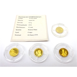  Four miniature 14ct (585) gold coins, all in protective capsules, one with certificate  