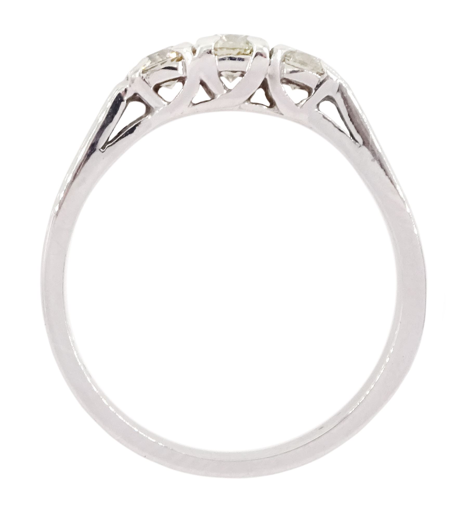 18ct white gold three stone round brilliant cut diamond ring, hallmarked, total diamond weight approx 0.50 carat