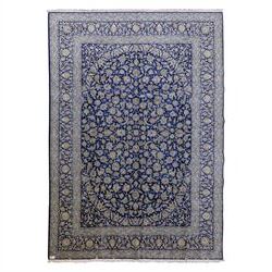 Central Persian Kashan hand-knotted rug, deep blue all-over field, finely decorated with d...