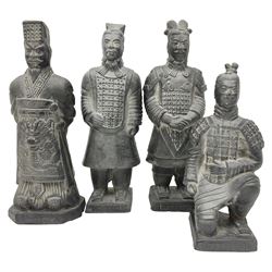 Set of four Chinese 'Terracotta Warrior' style figures, tallest example H24cm 