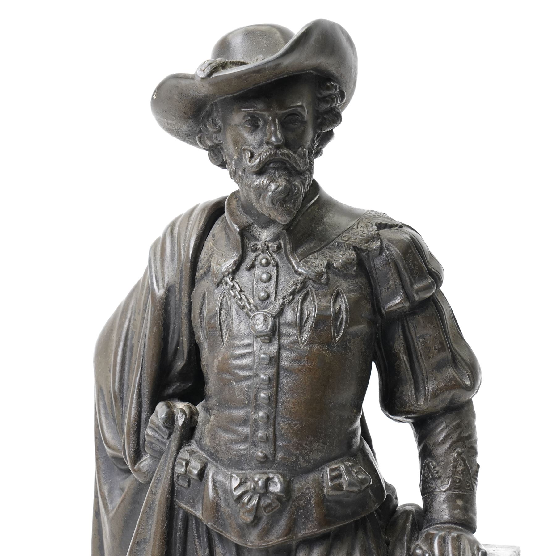 19th century bronze model of artist Peter Paul Rubens, on hardwood base, H39cm 