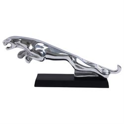 Reproduction chrome plate Jaguar car mascot upon a rectangular stand, L30cm