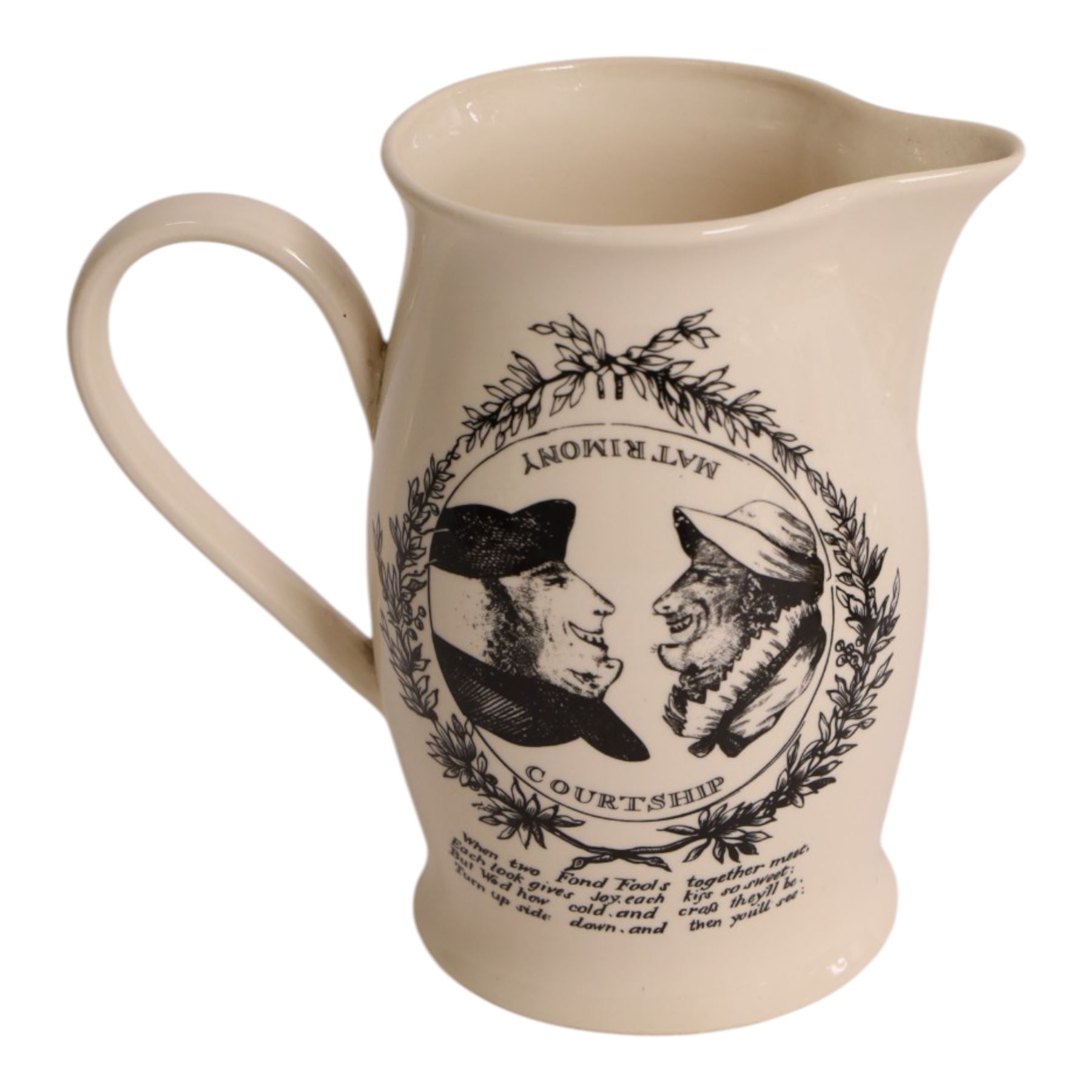 Royal Crown Derby The Yorkshire Rose plate, with certificate, together with Leeds Creamware jug, Matrimony and Courtship