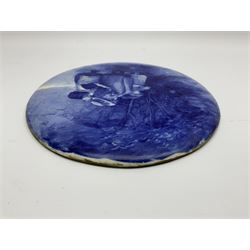 A Royal Doulton blue and white wall plaque, of oval form decorated with children, H25.5cm W19.5cm.