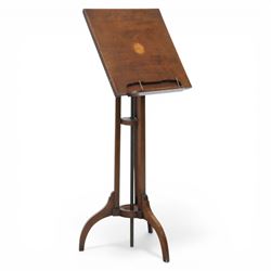 Edwardian inlaid adjustable music stand, with central shelf motif, folding sheet music hol...