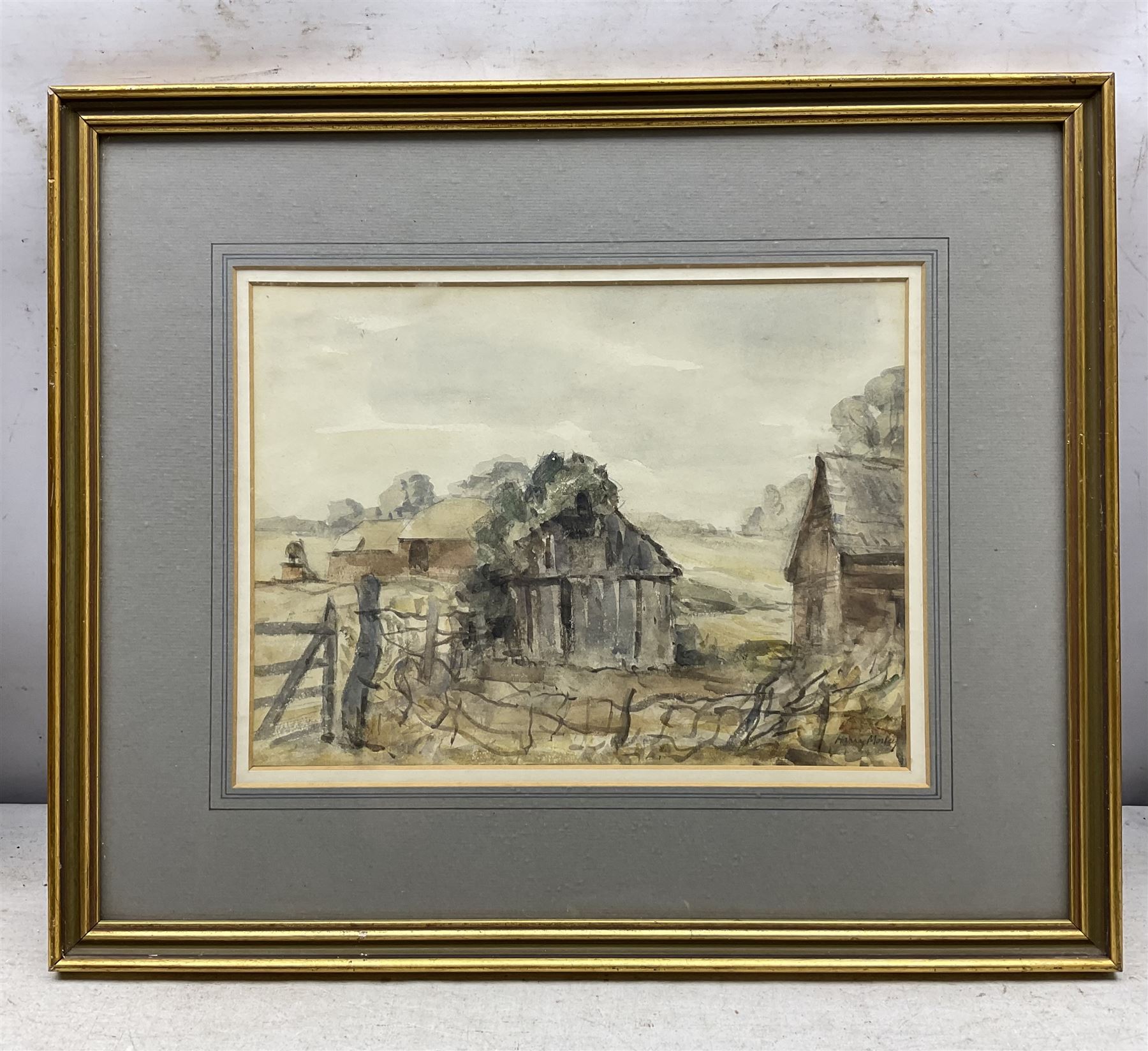 Harry Morley (British 1881-1943): 'Outhouses - Wool, Dorset', watercolour signed, titled and with Rowley Gallery label verso 21cm x 28cm 