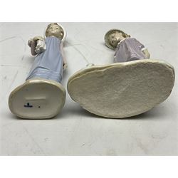 Four Lladro figures, comprising Pulling Dolls Carriage no 5044, Belinda with her Doll no 5045, Pretty Pickings no 5222 and Shepherdess with basket no 4678 