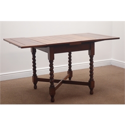  Early 20th century oak drawer leaf dining table, barley twist supports, 'X' shaped stretchers, 137cm x76cm, H74cm  