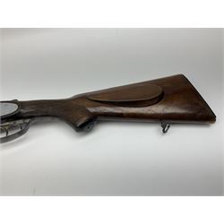 Czechoslovakian BRNO 12-bore side-by-side double barrel sidelock non-ejector sporting gun with Poldi electroplating, the action crudely inscribed '24040544 Pte. J. Ging 1st Battalion Loyal Regiment 1965-1968 Malta G.C.', walnut stock with chequered pistol grip and fore-end and thumb safety, one sling swivel, serial no.5199866, L114.5cm overall RFD ONLY AS LACKING VISIBLE PROOF MARKS