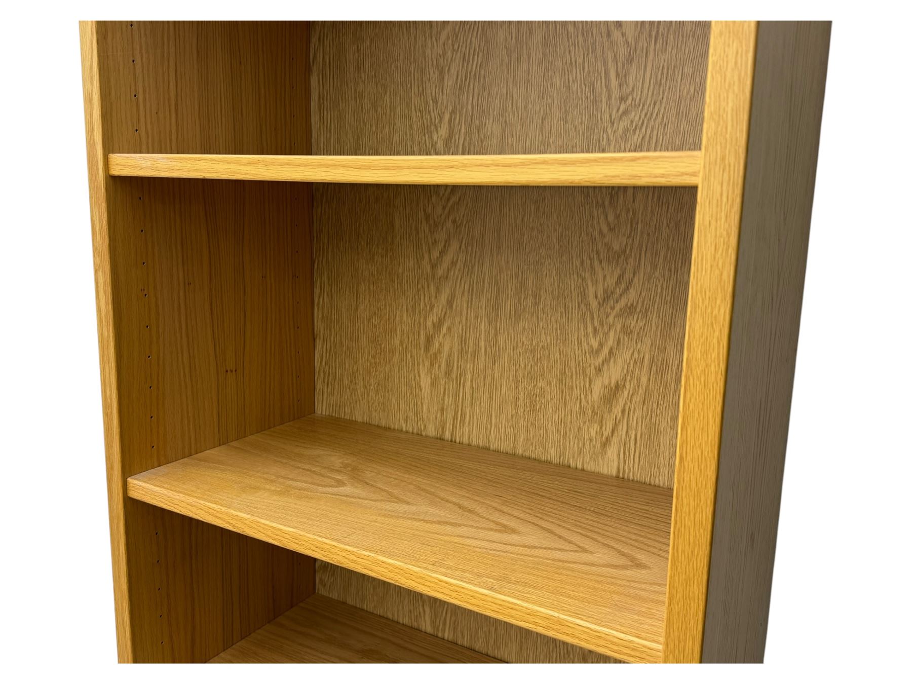 Light oak 6' open bookcase, five adjustable shelves